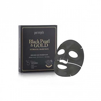 Гидрогелевая маска для лица с чёрной жемчужной пудрой и золотом 5 шт. Black Pearl & Gold Hydrogel Mask Pack 5 pcs