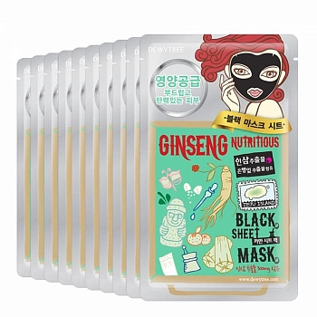Тканевая маска с питательным женьшенем для лица 10шт Ginseng Nutritious Black Sheet Mask 10ea
