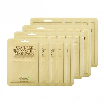 Маска с высоким содержанием муцина улитки и пчелиным ядом 20 шт. Snail Bee High Content Mask Pack 20 pcs